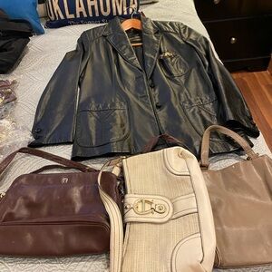 Vintage Ladies Etienne Aigner Black Leather Label Jacket 16 w 3 handbags